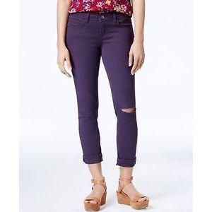 Dollhouse Juniors Purple Ripped Cropped Jeans, Size 0